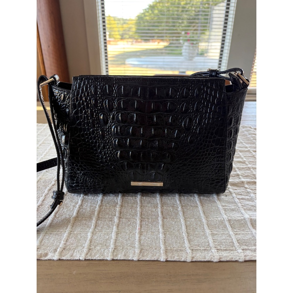 Brahmin Black Melbourne Embossed Leather Crossbody Bag Gold Hardware